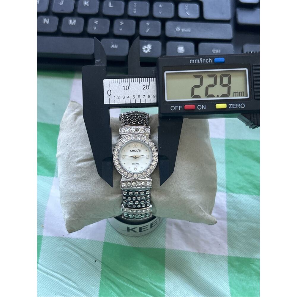Chicos Silver Tone Rhinestone Bezel Women’s Cuff Watch (missing A Stone) - Picture 5 of 5